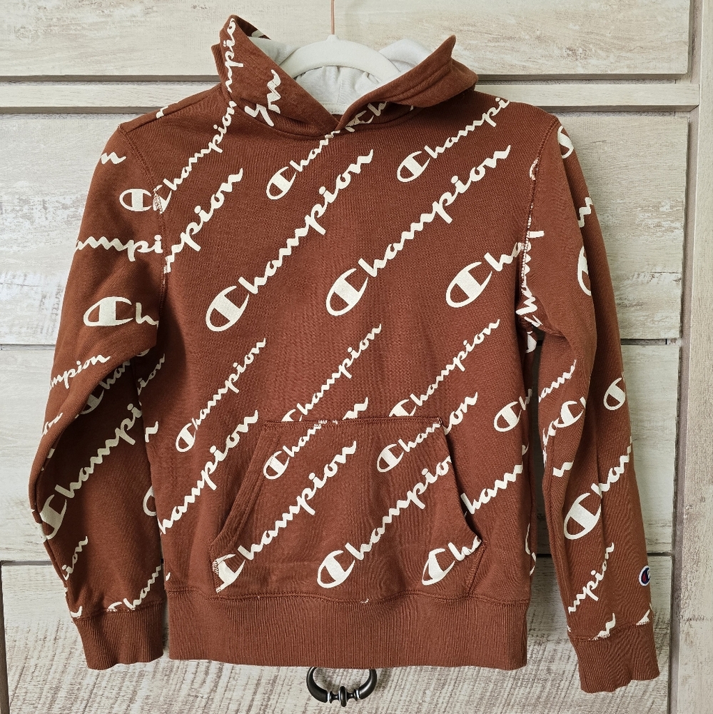 Champion Boys Script Hooded Long-Sleeve T-Shirt w/Kangaroo Pockets Size M